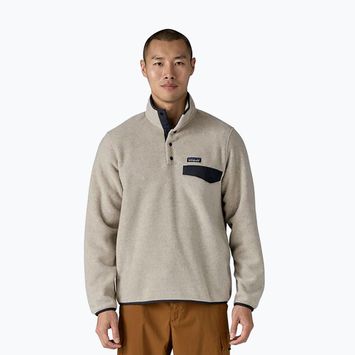 Men's Patagonia LW Synch Snap-T P/O oatmeal heather w/smolder blue trekking sweatshirt