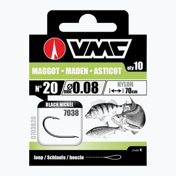 VMC Maggot methode leader loop hook with barb + line 10 pcs black nickel 703810