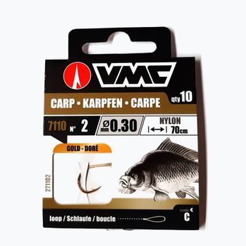 VMC Karp Gold methode leader loop hook with barb + line 10 pcs gold 271102