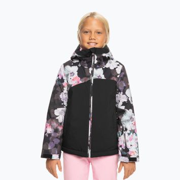 Children's snowboard jacket ROXY Greywood Girl true black blurry flower