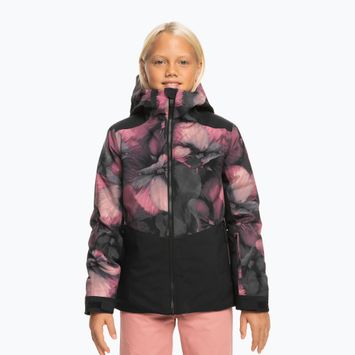 Children's snowboard jacket ROXY Silverwinter Girl true black pansy pansy