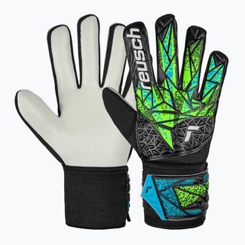 Reusch Attrakt Starter Solid Junior children's goalkeeping gloves black/fluo lime/aqua
