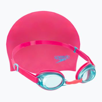 Speedo Jet V2 Children's Swim Kit Head Cap + Fluo orange/pink assorted goggles