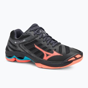 Mizuno Wave Voltage 2 volleyball shoes black/neon flame/peacock blue