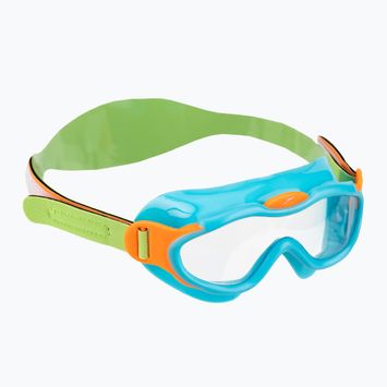 Speedo Sea Squad Children's Swim Mask Jr azure blue/fluo green/fluo orange/clear