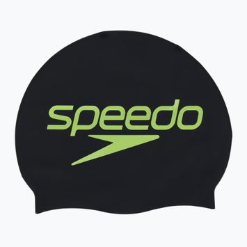 Speedo Printed Silicone swimming cap black stacked logo