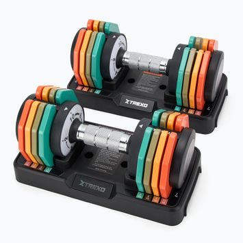 TREXO adjustable dumbbell set 2 x 10 kg multicolour