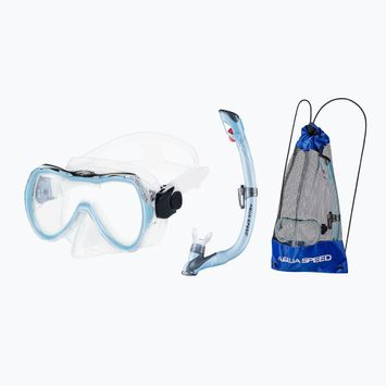 AQUA-SPEED Enzo + Evo snorkelling set mask + snorkel + bag light blue