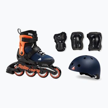 Rollerblade Microblade Cube Jr midnight blue/warm orange children's roller skates with helmet and protectors