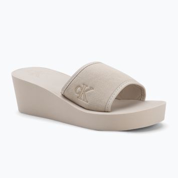 Calvin Klein women's flip flops YW0YW01725 Beach Wedge Slide Canvas eggshell
