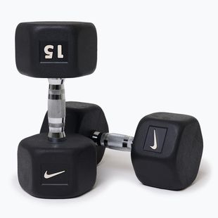 Rubber-coated dumbbell Nike Strength Hex Dumbbell 15 kg black/white