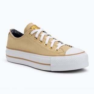 Converse women's trainers Chuck Taylor All Star Lift Platform Herringbone Stripe utility sunflower/trek tan