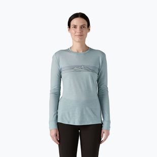 Women's Patagonia Cap Cool Merino Blend Graphic stripe longsleeve: thermal blue