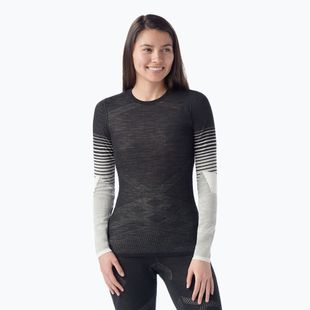 Women's thermal base layer sweatshirt Smartwool Intraknit Thermal Merino Base Layer Pattern Crew black
