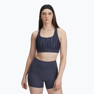 Training bra Under Armour Crossback Mid Print downpour gray/midnight navy/midnight navy