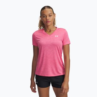 Women's training T-shirt Under Armour Tech V-Twist super pink/white