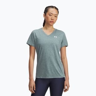Women's training T-shirt Under Armour Tech V-Twist jasper blue/white