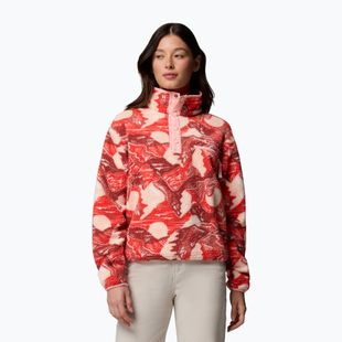 Women's fleece sweatshirt Columbia Helvetia II Printed Cropped Half Snap poppy red/sunscape