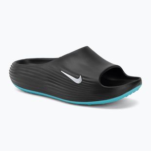 Men's slides Nike ReactX Rejuven8 black/gamma blue/metallic silver