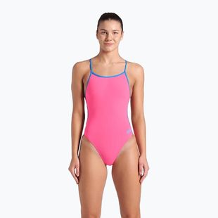 Women's one-piece swimsuit arena Lace Back Solid shocking pink/blue river