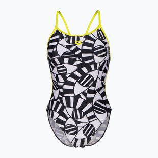 Women's one-piece swimsuit arena Open Your Eyes Lace Back black multi/soft green