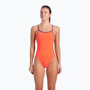 Women's one-piece swimsuit arena Lace Back Solid bright coral/plum