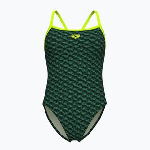 Arena Monogram Challenge Back dark sage multi/artic lime women's one-piece swimsuit