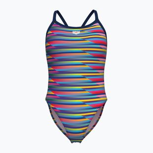 Women's one-piece swimsuit arena Racing Stripe Xcriss Cross navy multi/navy