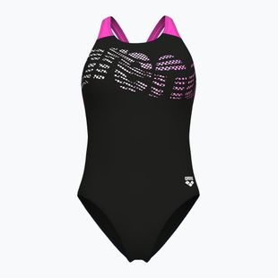 Women's one-piece swimsuit arena Flowing V Back black/shocking pink