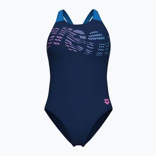Women's one-piece swimsuit arena Flowing V Back navy/turquoise