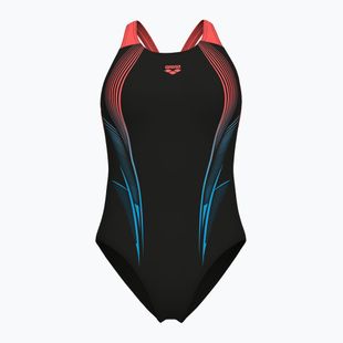 Women's one-piece swimsuit arena Blast V Back black/calypso coral