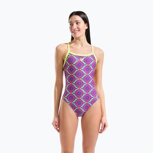 Ladies' one-piece swimsuit arena Floral Challange Back violet multi/artic lime
