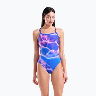 Ladies' one-piece swimsuit arena Earth Challange Back neon blue multi/neon blue/neon blue