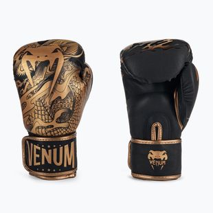 Venum Dragon's Flight black and gold boxing gloves 03169-137