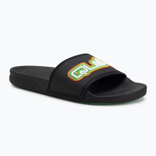 Quiksilver men's Rivi Wordmark Slide II black rasta flip-flops