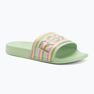 Women's ROXY Slippy II green stripe flip-flops