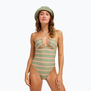 Women's one-piece swimsuit ROXY Dreamer HI oil green say it with stripes