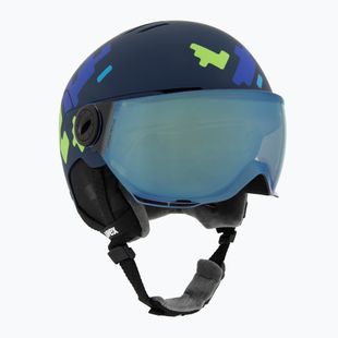 Children's ski helmet UVEX Rocket Visor Jr blue puzzle matt/mirror blue/smoke