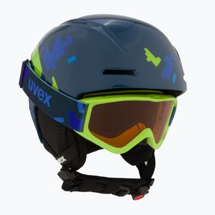Children's ski helmet UVEX Viti Set + goggles Speedy Pro blue puzzle/lasergold lite