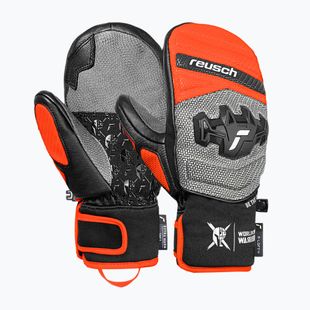 Children's ski gloves Reusch Worldcup Warrior GS Mitten black/silver/fluo red