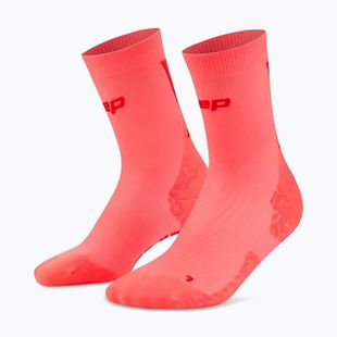 Men's compression socks CEP Ultralight Mid Cut 4.0 neon coral/red