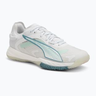 Women's handball shoes PUMA Accelerate Nitro SQD 4 Game On puma white/baltic sea blue/fresh water