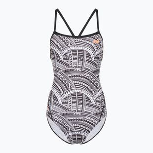 Women's one-piece swimsuit ZONE3 Kona Speed Strap Back tribal print/black/ white/orange