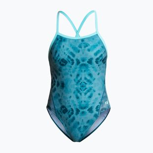 Women's one-piece swimsuit ZONE3 Strap Back teal tie dye