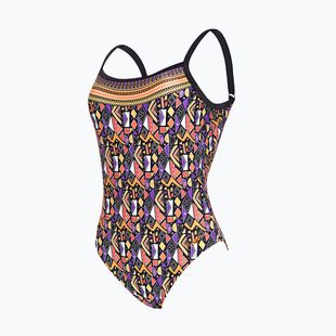 Women's one-piece swimsuit Zoggs Culture Jam Deep Scoo brown / multicolour
