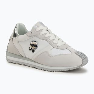 KARL LAGERFELD women's Velocette Embro Nft white leather/textile w/silver shoes