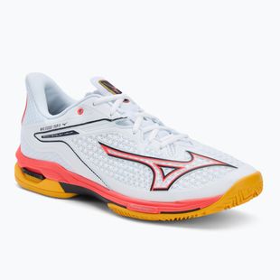 Mizuno Wave Exceed Tour 6 CC tennis shoes white/baritone blue/fiery coral 2