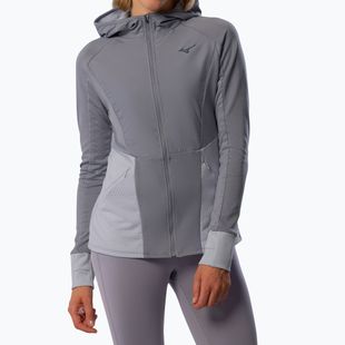 Women's Mizuno Active Warm Hybrid Full Zip Hooded quicksilver running jacket