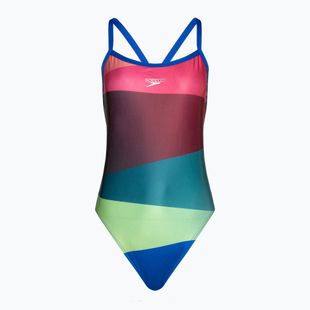 Speedo Placement Digital Turnback women's one-piece swimsuit watermelon/harl green/true cobalt/sweet purple