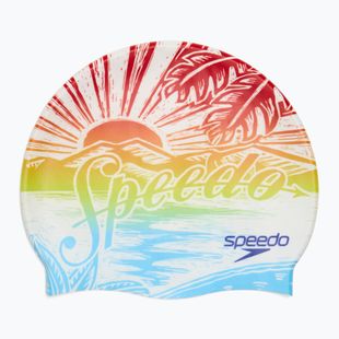 Speedo Printed Silicone swimming cap volcanic orange speedo sunset